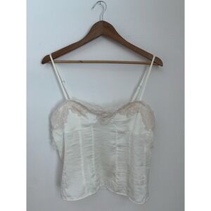 Intimately Free People Neon Night Cami Satin Sz L Ivory Lace Seam Details Y2K